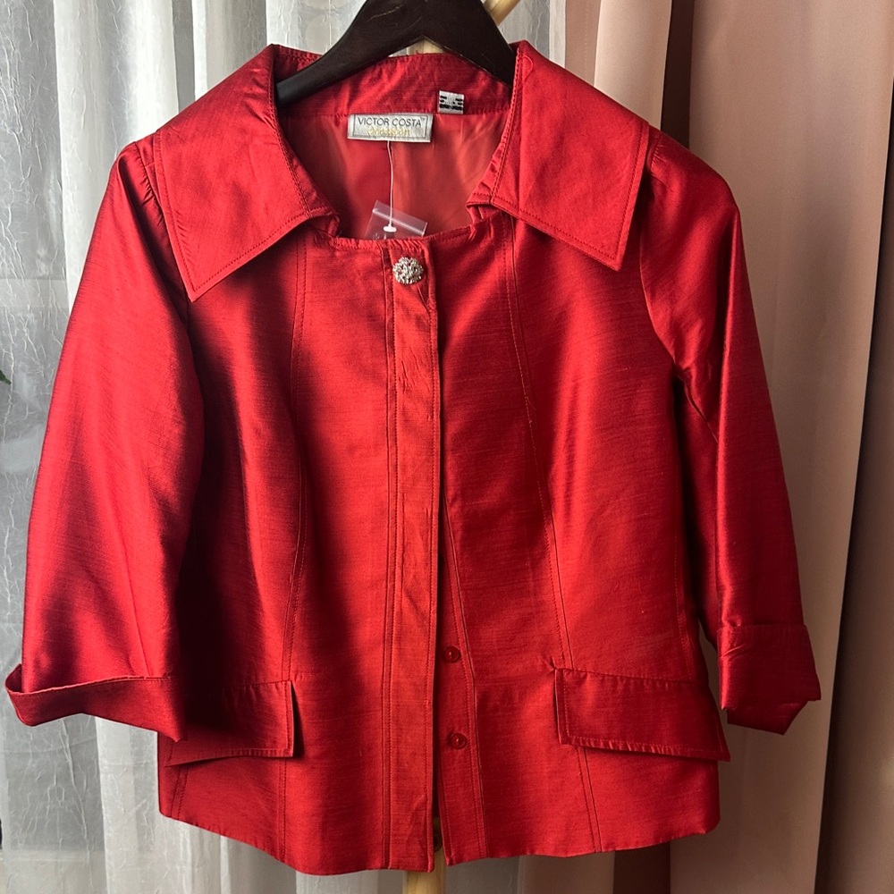 Victor Costa Red silk Women's formal Blazer Sz S